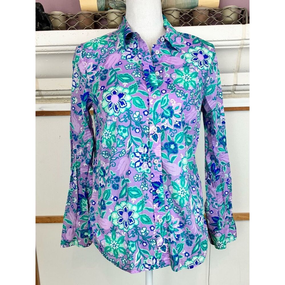 Talbots NWOT Bridgerton vibe Button-Front Blouse in Lavender & Blue